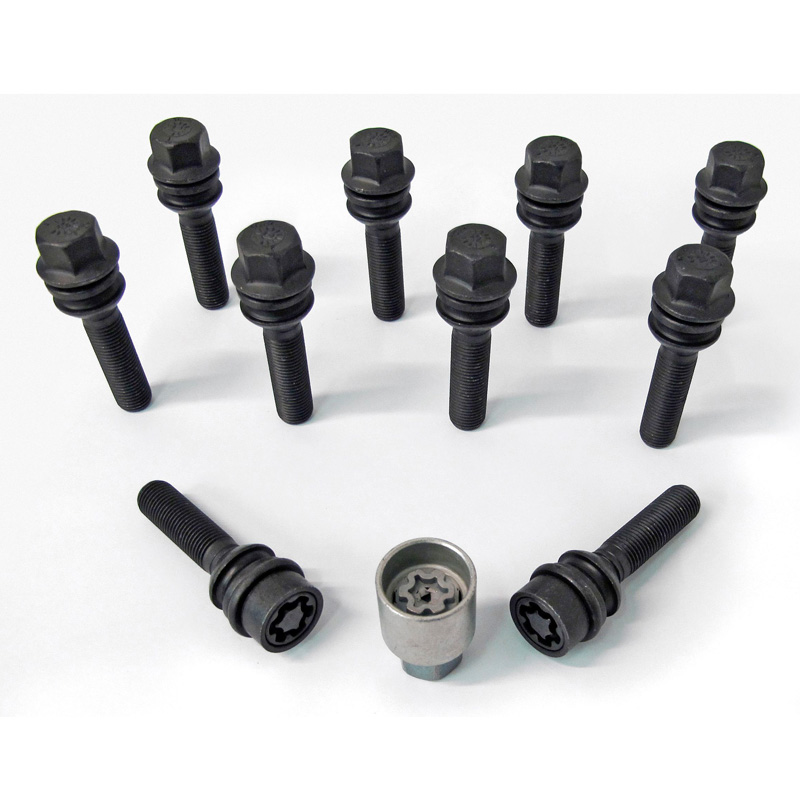 H&R Wheel bolt Set Round-Head with movable cone R14 M14x1.50 - Length 51mm - Black - 10 pcs - incl. wheel-locks
