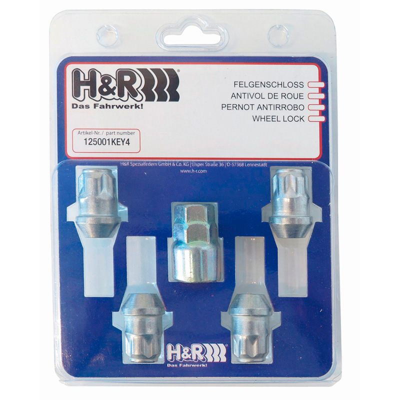 H&R Wheel lock set M12x1.25 Taper - 4 lock nuts incl. adapter