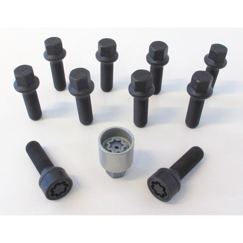 H&R Wheel bolt Set Round-Head R14 M14x1.50 - Length 55mm - Black - 10 pcs - incl. wheel-locks
