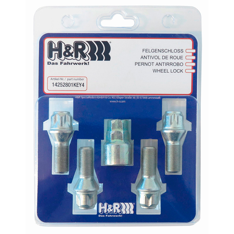 H&R Wheel lock set M12x1.25x26mm Taper - 4 wheel lock bolts incl. adapter