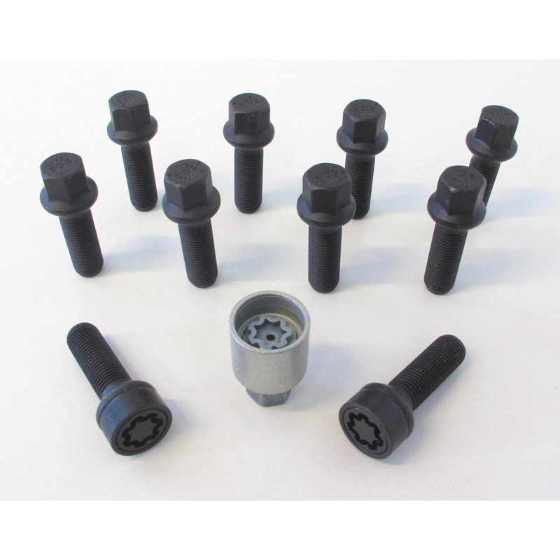 H&R Wheel bolt Set Round-Head R14 M14x1.50 - Length 28mm - Black - 10 pcs - incl. wheel-locks