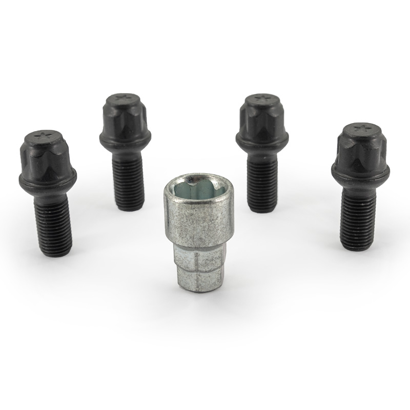 H&R Wheel lock set R13 M14x1.50x27mm Round-Head Black - 4 wheel lock bolts incl. adapter