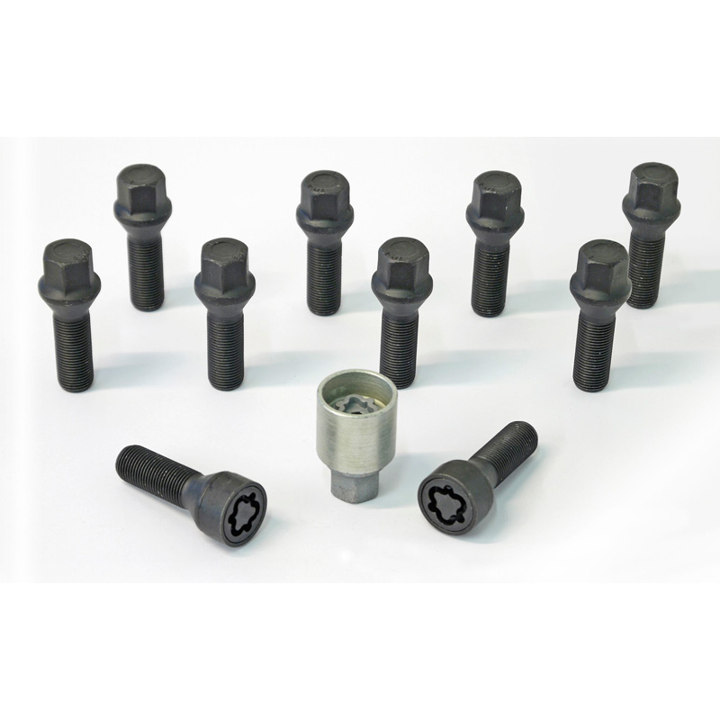 H&R Wheel bolt Set Taper-Head M14x1.25 - Length 35mm - Black - 10 pcs. - incl. wheel-locks