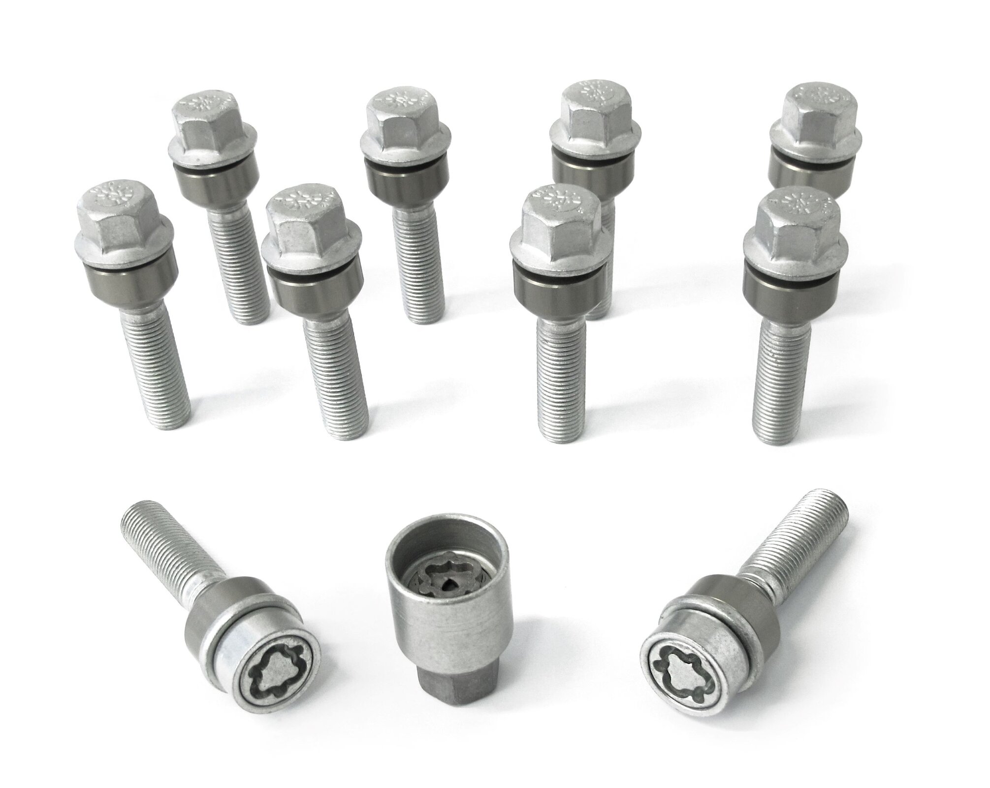 H&R Wheel bolt Set Round-Head with movable cone R14 M14x1.50 - Length 49mm - 10 pcs. (e.g.  Porsche) - incl. wheel-locks