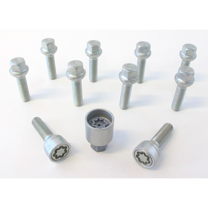 H&R Wheel bolt Set Round-Head R12 M12x1.50 - Length 60mm - 10 pcs. (e.g.  Mercedes) - incl. wheel-locks