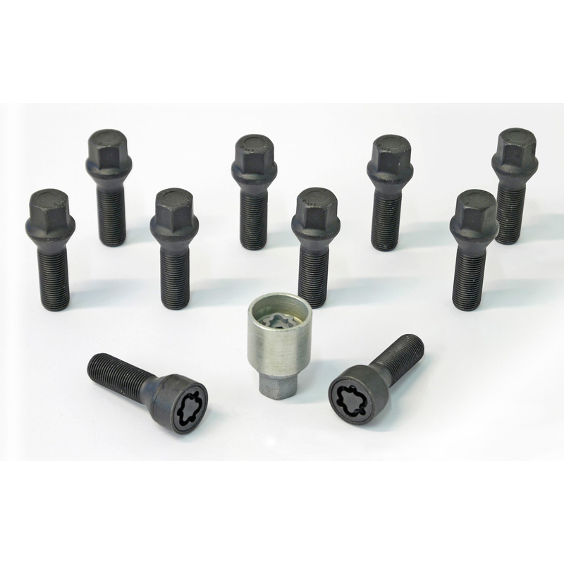 H&R Wheel bolt Set Taper-Head M14x1.25 - Length 50mm - Black - 10 pcs. - incl. wheel-locks