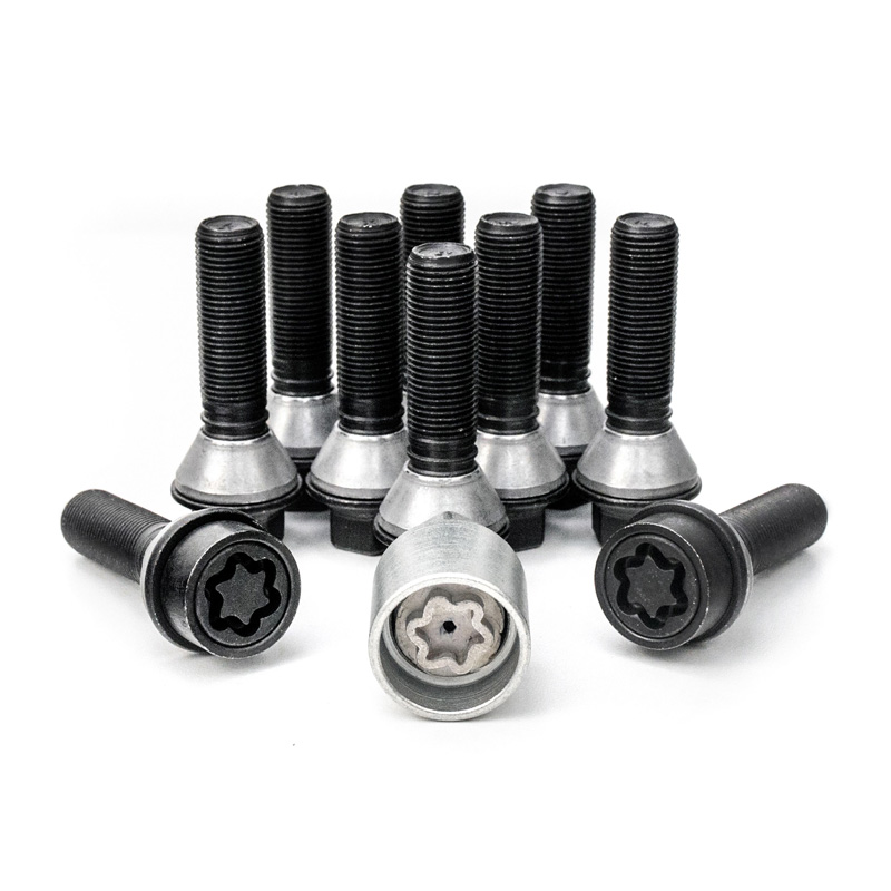 H&R Wheel bolt Set Taper-Head with movable cone M14x1.25 - Length 31mm - Black - 10 pcs. (e.g.  BMW) - incl. wheel-locks