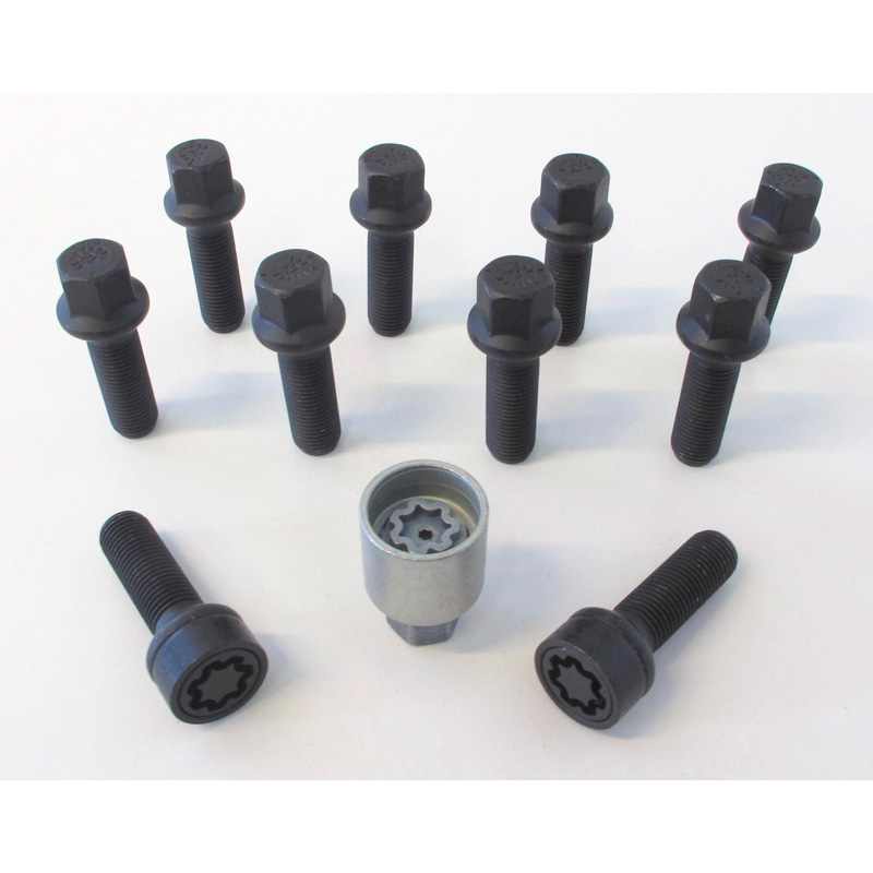 H&R Wheel bolt Set Round-Head R14 M14x1.50 - Length 65mm - Black - 10 pcs - incl. wheel-locks