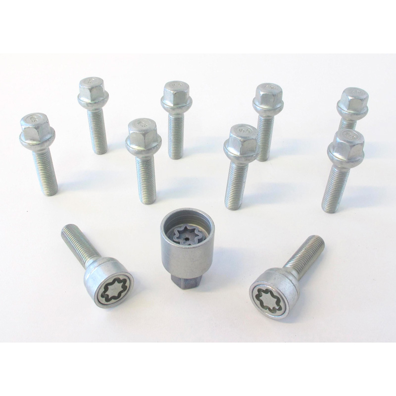 H&R Wheel bolt Set Round-Head R12 M12x1.50 - Length 40mm - 10 pcs. (e.g.  Mercedes) - incl. wheel-locks