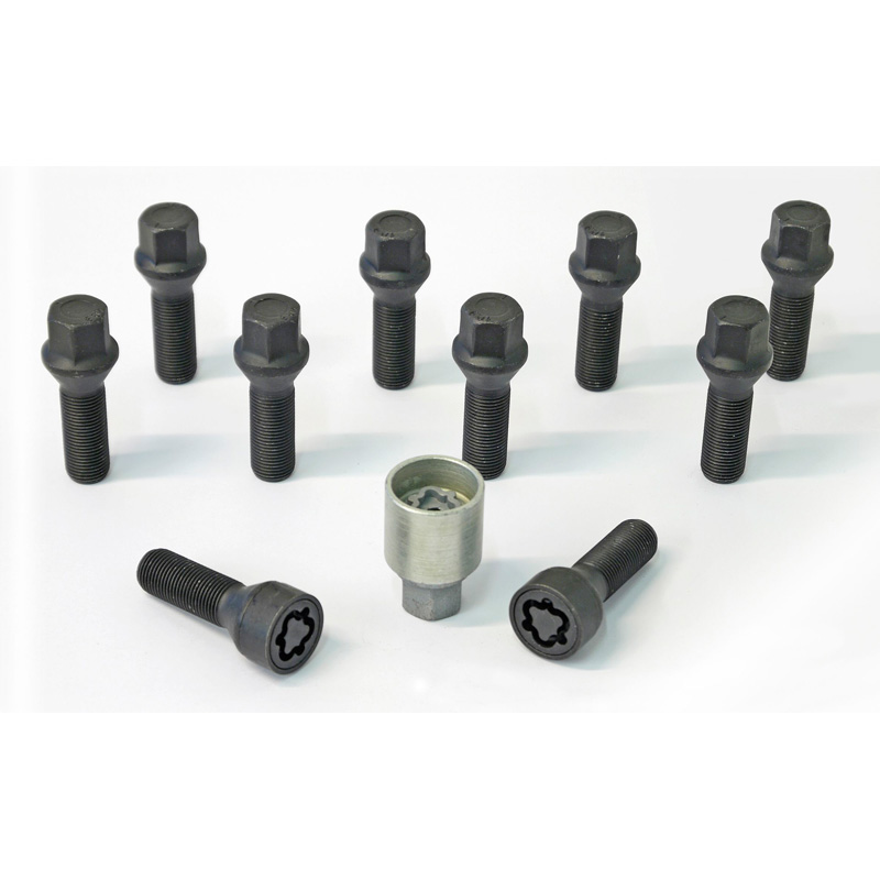 H&R Wheel bolt Set Taper-Head M14x1.25 - Length 40mm - Black - 10 pcs. - incl. wheel-locks