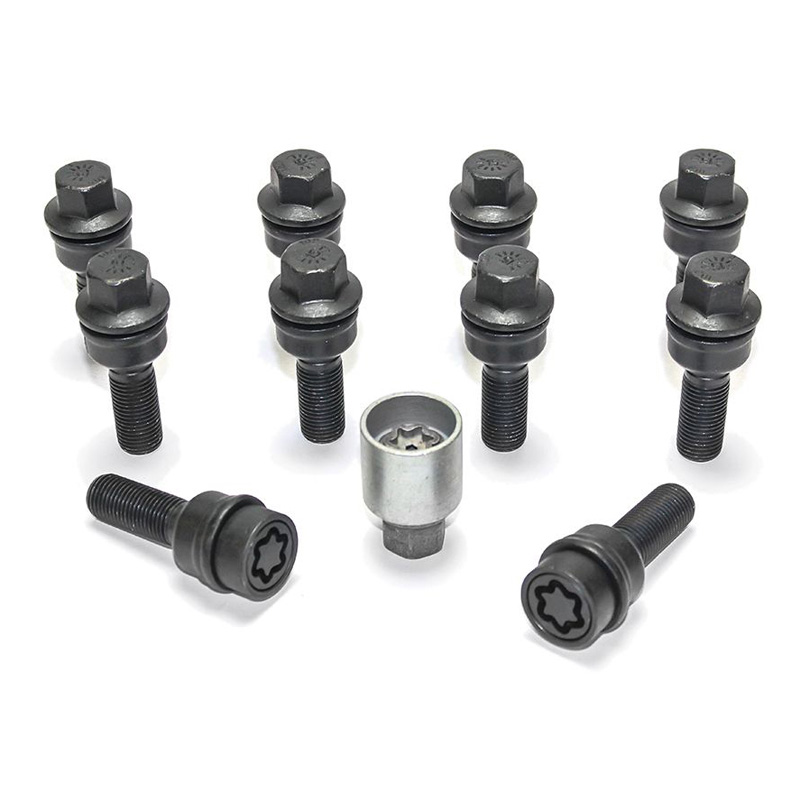 H&R Wheel bolt Set Round-Head with movable cone R14 M14x1.50 - Length 41mm - Black - 10 pcs. (e.g.  Audi Q3, Q5) - incl. wheel-locks