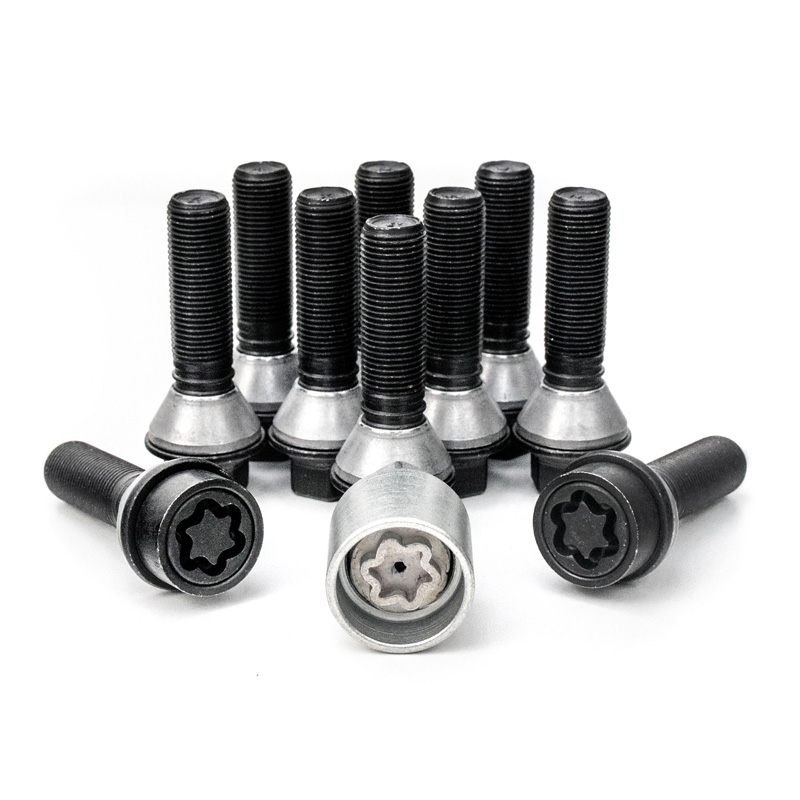 H&R Wheel bolt Set Taper-Head with movable cone M14x1.25 - Length 28mm - Black - 10 pcs. (e.g.  BMW) - incl. wheel-locks
