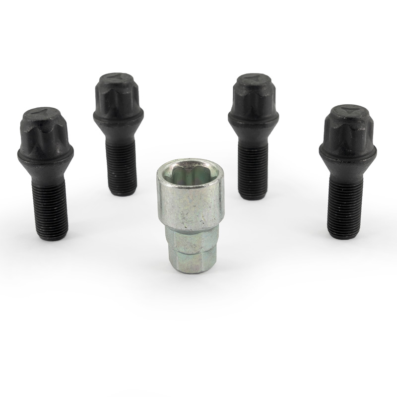 H&R Wheel lock set M14x1.25x28mm Taper Black - 4 wheel lock bolts incl. adapter